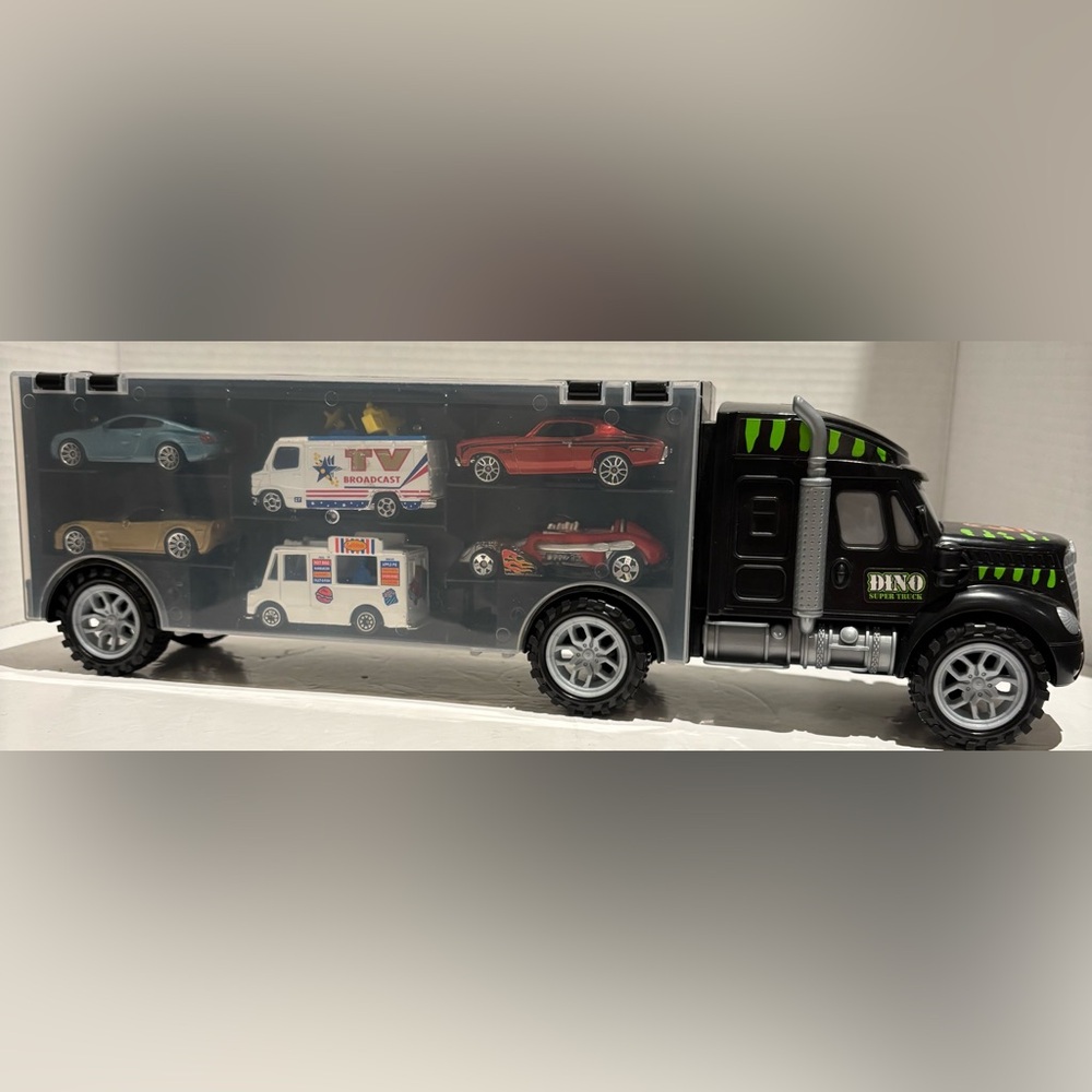 Dino Super Truck Transport With 13 Diecast Vehicles Playset Hot Wheels Matchbox